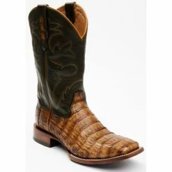 Budget ⌛ Cody James Men's Brown Exotic Caiman Tail Skin Western 🥾 Boots - Broad Square Toe 👍