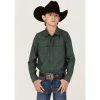 Budget 🌟 Cody James Boys' Solid Long Sleeve Western Snap 👚 Shirt Green 🥰