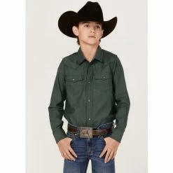 Budget 🌟 Cody James Boys' Solid Long Sleeve Western Snap 👚 Shirt Green 🥰