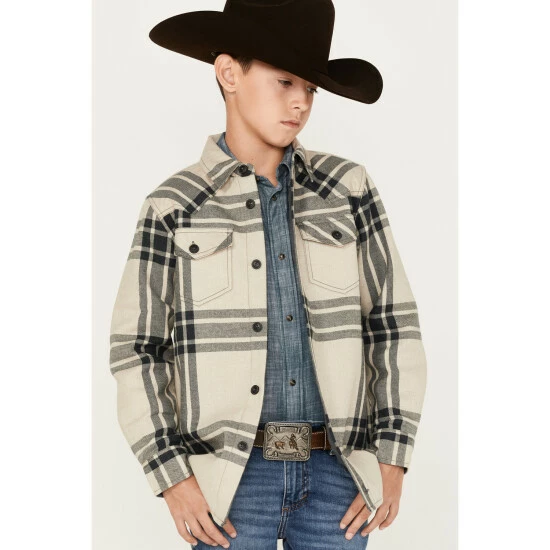 Best Pirce ❤️ Cody James Boys' Long Sleeve Button Down Flannel 👕 Shirt Cream 🥰 - Image 2