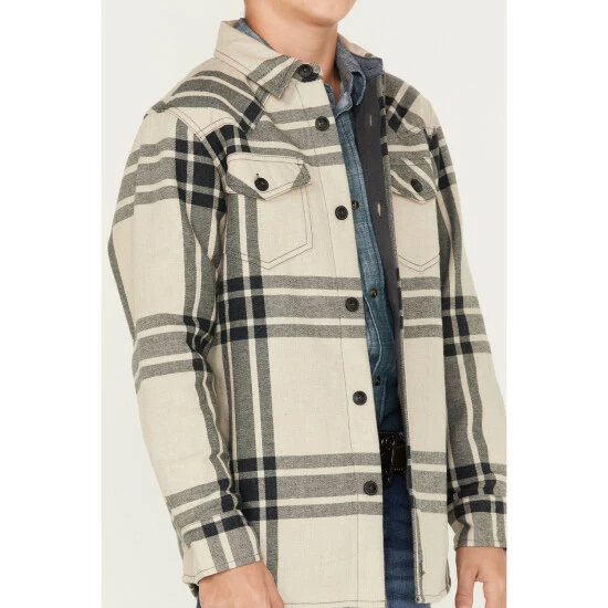 Best Pirce ❤️ Cody James Boys' Long Sleeve Button Down Flannel 👕 Shirt Cream 🥰 - Image 3