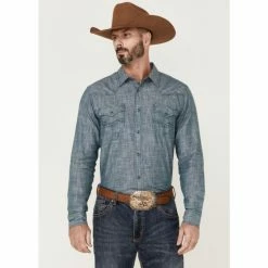 Budget 🤩 Cody James Men's Hotspot Solid Long Sleeve Snap Western 👕 Shirt Blue ✨