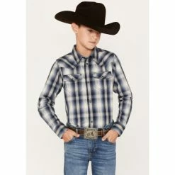 Coupon ๐ Cody James Boys' Plaid Print Long Sleeve Western Snap ๐ Shirt Blue โค๏ธ