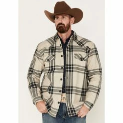New 🌟 Cody James Men's Tavern Large Plaid Bonded Long Sleeve Button Flannel Jacket Cream 😉