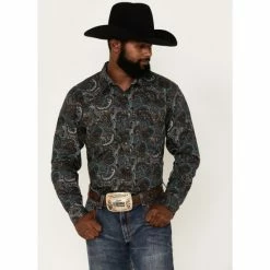New 🎁 Cody James Men's Paisley 101 Paisley Print Long Sleeve Snap Western 👕 Shirt Brown 🥰