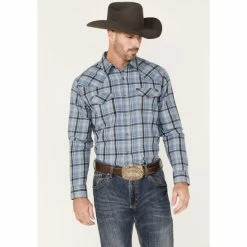 Flash Sale 😉 Cody James Men's Blue Stream Plaid Print Long Sleeve Snap Western Flannel 👕 Shirt 🧨