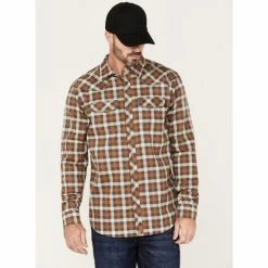 Wholesale 🎁 Cody James Men's FR Khaki Mini Buffalo Plaid Long Sleeve Snap Work 👕 Shirt Beige/khaki 🎉