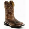 Flash Sale 😀 Cody James Boys' Dark Brown Western Work Boot - Broad Square Toe ⭐