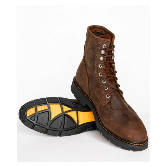 Discount ๐ Cody James Men's 8" Waterproof Lace-Up Kiltie Work ๐ฅพ Boots - Round Toe Brown ๐ฅฐ - Image 5