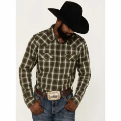 Brand new 💯 Cody James Men's Lost Trail Plaid Print Long Sleeve Snap Western 👚 Shirt - Big & Tall Olive 🧨
