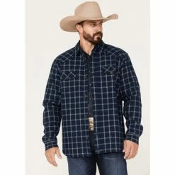 Buy ๐ Cody James Men's Ghost Tree Plaid Button Down Sherpa Bonded Western Flannel ๐ Shirt Jacket Navy ๐คฉ
