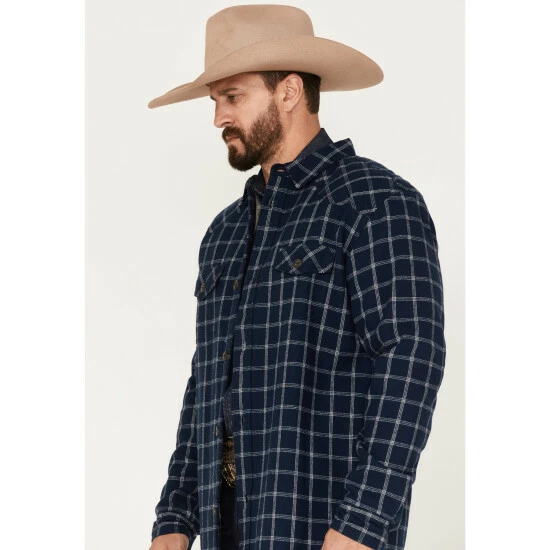 Buy ๐ Cody James Men's Ghost Tree Plaid Button Down Sherpa Bonded Western Flannel ๐ Shirt Jacket Navy ๐คฉ - Image 2