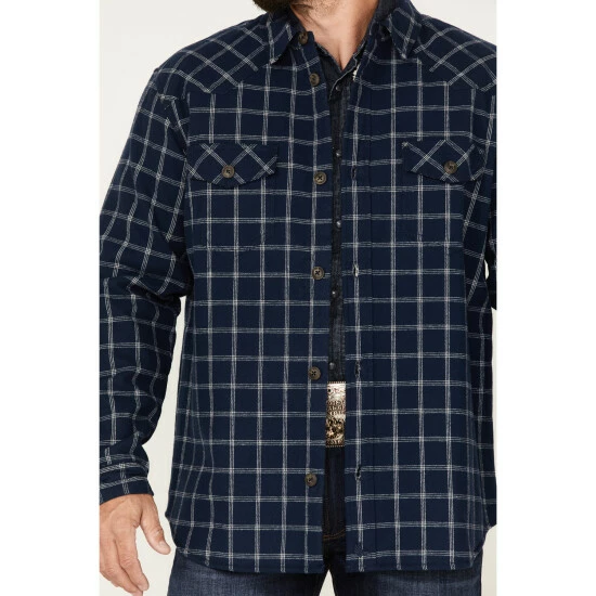Buy ๐ Cody James Men's Ghost Tree Plaid Button Down Sherpa Bonded Western Flannel ๐ Shirt Jacket Navy ๐คฉ - Image 3
