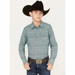 Wholesale 🎉 Cody James Boys' Stripe Print Long Sleeve Snap Western 👚 Shirt Blue 🔔