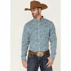 Brand new 😉 Cody James Core Men's Workforce Floral Print Long Sleeve Button Down Western 👕 Shirt Blue/white ⭐