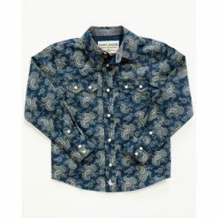 Promo 👏 Cody James Toddler-Boys' Paisley Print Long Sleeve Western Snap 👕 Shirt Navy 😍