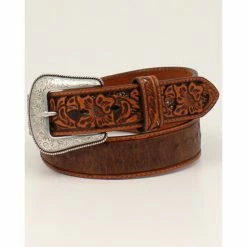 Flash Sale 👏 Cody James Men's Tooled Billet Overlay Western Belt Brown ⭐