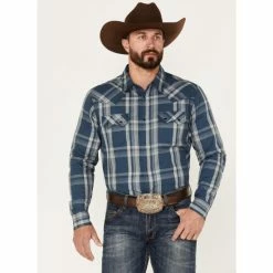 Hot Sale 🧨 Cody James Men's Expression Large Plaid Snap Western 👚 Shirt - Big & Tall Navy 😉