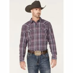 Flash Sale 😉 Cody James Men's Mountaintop Large Plaid Snap Western Flannel 👕 Shirt Purple 🔔