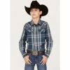 Cheap 😉 Cody James Boys' Plaid Print Long Sleeve Western Snap 👚 Shirt Navy 🎉