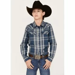 Cheap 😉 Cody James Boys' Plaid Print Long Sleeve Western Snap 👚 Shirt Navy 🎉