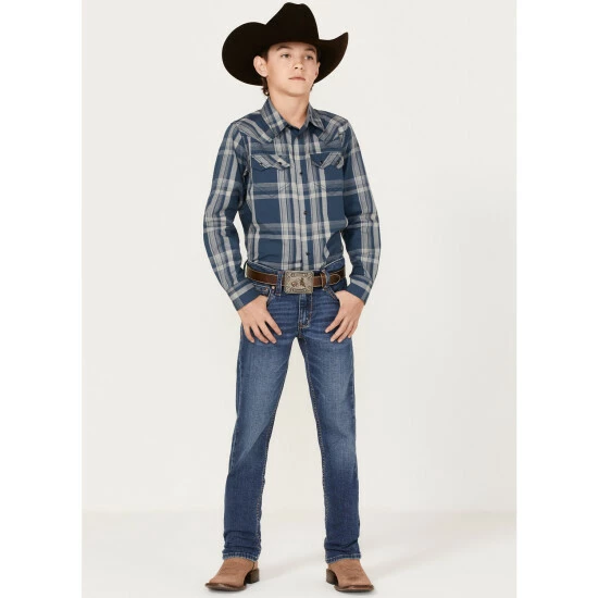 Cheap 😉 Cody James Boys' Plaid Print Long Sleeve Western Snap 👚 Shirt Navy 🎉 - Image 2