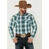 Discount 🧨 Cody James Men's Mineral Large Plaid Long Sleeve Snap Western 👕 Shirt Blue 🛒