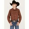 Hot Sale 👏 Cody James Boys' Paisley Print Long Sleeve Western Snap 👚 Shirt Burgundy 🔔