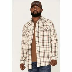 Discount ⌛ Cody James Men's Snow Fall Small Plaid Snap Western Flannel 👕 Shirt Cream 🌟