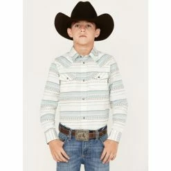 Wholesale 🎁 Cody James Boys' Stripe Print Long Sleeve Snap Western 👕 Shirt Cream 🎁