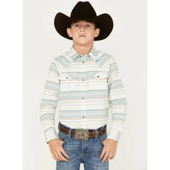 Wholesale ๐ Cody James Boys' Stripe Print Long Sleeve Snap Western ๐ Shirt Cream ๐
