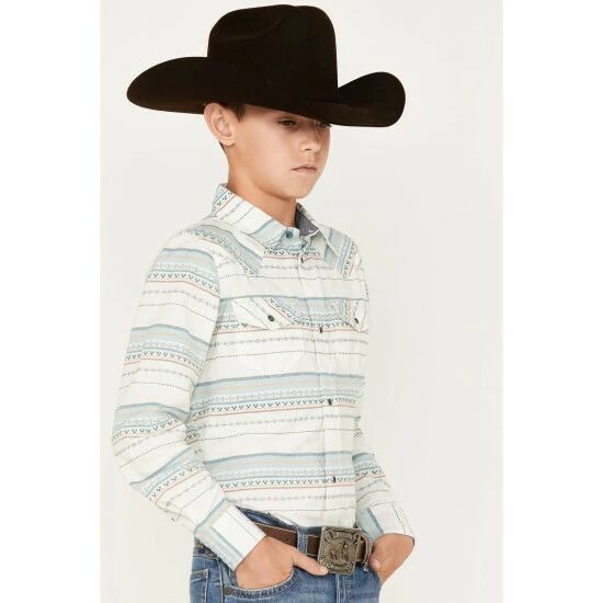 Wholesale ๐ Cody James Boys' Stripe Print Long Sleeve Snap Western ๐ Shirt Cream ๐ - Image 2