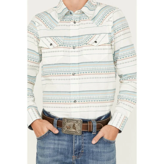 Wholesale ๐ Cody James Boys' Stripe Print Long Sleeve Snap Western ๐ Shirt Cream ๐ - Image 3