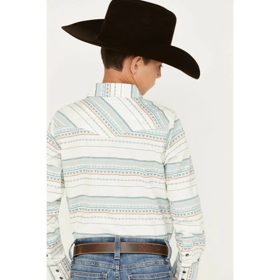 Wholesale ๐ Cody James Boys' Stripe Print Long Sleeve Snap Western ๐ Shirt Cream ๐ - Image 4