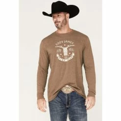 Deals ๐คฉ Cody James Men's Stay Free Logo Graphic Long Sleeve T-Shirt Brown ๐งจ