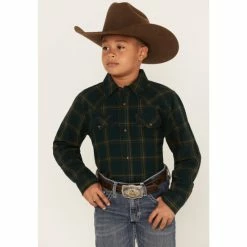 Buy 💯 Cody James Boys' Plaid Print Long Sleeve Snap Western Flannel 👚 Shirt Olive ❤️
