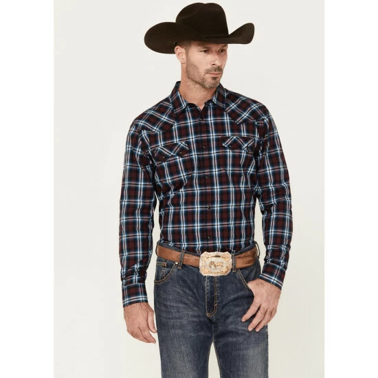 Budget ๐ Cody James Men's Poker Night Plaid Print Long Sleeve Snap Western ๐ Shirt Red ๐