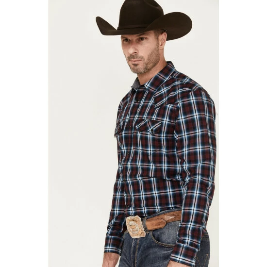 Budget ๐ Cody James Men's Poker Night Plaid Print Long Sleeve Snap Western ๐ Shirt Red ๐ - Image 2