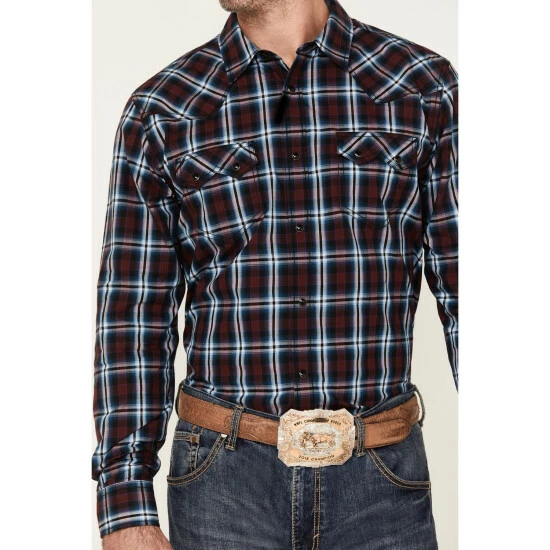 Budget ๐ Cody James Men's Poker Night Plaid Print Long Sleeve Snap Western ๐ Shirt Red ๐ - Image 3
