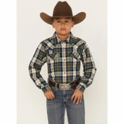 Promo 🛒 Cody James Boys' Plaid Print Long Sleeve Snap Western Flannel 👕 Shirt Tan 🤩