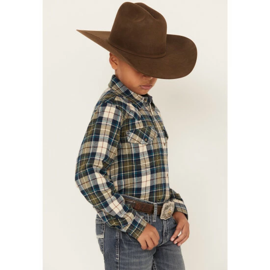 Promo ๐ Cody James Boys' Plaid Print Long Sleeve Snap Western Flannel ๐ Shirt Tan ๐คฉ - Image 2