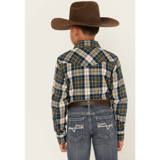 Promo ๐ Cody James Boys' Plaid Print Long Sleeve Snap Western Flannel ๐ Shirt Tan ๐คฉ - Image 4