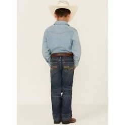 Promo 😍 Cody James Little Boys' Saguaro Dark Wash Mid-Rise Stretch Slim Bootcut 👖 Jeans - Sizes 4-8 Blue 😉