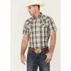 Outlet 🧨 Cody James Men's Statement Dobby Plaid Short Sleeve Snap Western 👚 Shirt White ⭐