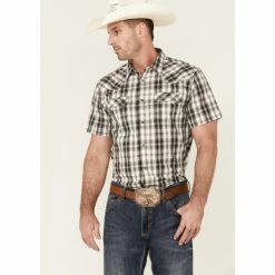 Outlet 🧨 Cody James Men's Statement Dobby Plaid Short Sleeve Snap Western 👚 Shirt White ⭐