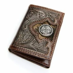 Hot Sale ⭐ Cody James Men's Hair-On Floral Tooled Trifold Wallet Brown 🛒