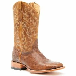Flash Sale ⌛ Cody James Men's Exotic Full-Quill Ostrich Skin Western 🥾 Boots - Broad Square Toe Brown 😍
