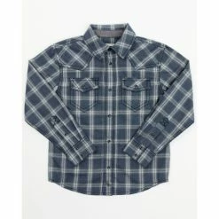 Hot Sale 🥰 Cody James Toddler-Boys' Plaid Print Long Sleeve Western Snap 👕 Shirt Navy 👍