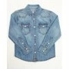 Flash Sale ⌛ Cody James Boys' Foothill Denim Long Sleeve Pearl Snap Western 👕 Shirt Medium Wash 🔥
