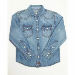 Flash Sale ⌛ Cody James Boys' Foothill Denim Long Sleeve Pearl Snap Western 👕 Shirt Medium Wash 🔥